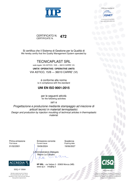 Rinnovo Certificazione ISO 9001:2015